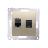 Simon 54 Gniazdo komputerowe podwójne RJ45 kategoria 6 z przesłoną przeciwkurzową złoty mat