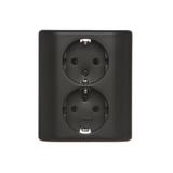 Simon 54 Gniazdo podwójne Schuko p/t z przesłonami wersja skandynawska 16A z. śrub. czarny