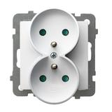 AS Gniazdo podwójne z uziemieniem z przesłonami torów prądowych, moduł bez ramki - kolor biały