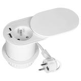 Gniazdo meblowe O6cm, wpuszczane w blat z przesuwną pokrywką, ładowarką USB i przewodem 1,9m, 1x2P+Z