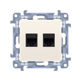 Simon 10 Gniazdo komputerowe podwójne RJ45 kategoria 6 ekranowane krem