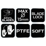 Sekator kowadełkowy 185 mm, zakres do 15 mm, regulowany rozstaw