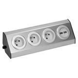 Gniazdo meblowe, kuchenne montowane na rzepy, z ładowarką USB - 3x2P+Z, 2xUSB, INOX. FS-3 ORNO