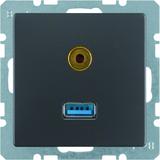 BERKER Q.x Gniazdo USB/3.5mm audio antracyt aksamit lakierowana 3315396086 HAGER