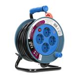 Przedłużacz bębnowy MINI, 4 gniazda 2P+Z (Schuko), metalowy stojak, polwinit H05VV-F 3x1mm2 , długość 15m, turkusowy OR-AE-1339/T(GS) ORNO