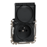 Sedna Design & Elements Gniazdo pojedyncze z uziemieniem z przesłonami zaciski bezgwintowe IP44 czarny antracyt SDD214014 Schneider