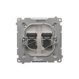Simon Basic Gniazdo komputerowe RJ45 kategoria 6 podwójne z przesłoną przeciwkurzową . Montaż na łapki lub wkręty stal inox BM62.01/21 KONTAKT