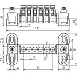 Szyna wyrównywania potencjałów MINI bez pokrywy, 6 zacisków na 2,5-16 mm2, Ms/gal Sn