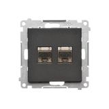 Simon 55 Gniazdo komputerowe podwójne RJ45 kategoria 6 ekranowane z przesłoną przeciwkurzową Czarny mat T62E.01/149 KONTAKT