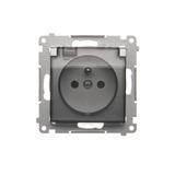 Simon 54 Gniazdo IP44 bez uszczelki 16A z. śrub. klapka transp. srebrny mat *Wymagana uszczelka ramk