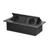 Gniazdo meblowe wpuszczane w blat z płaskim frezowanym rantem i ładowarką USB, 2x2P+Z (Schuko),2xUSB