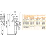Zacisk uniwersalny, 25-120 mm2, fi 20/25 mm, trzpień z poprz. kołkiem