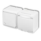 JUNIOR Łącznik schodowy z gniazdem pojedynczym z uziemieniem 2P+Z (klapka biała; bez przesłon) biały