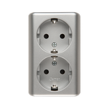 Simon 54 Gniazdo podwójne Schuko n/t z przesłonami wersja skandynawska 16A szybkozłączka srebrny mat