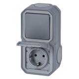 NOWE PLEXO - GN. SCHUKO 2P+Z + ŁĄCZ. SCHODOWY KOMPLET NATYNKOWY 16A- 250V~ SZARE