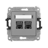 ICON Mechanizm gniazda komputerowego podwójnego 2xRJ45, kat. 8, ekranowany, 8-stykowy szary mat