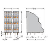 4-piętrowa listwa do pł. drukowanych 4 x 16 bieg. szara raster 5 mm /9szt./ WAGO