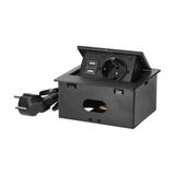 Gniazdo meblowe wpuszczane w blat z płaskim frezowanym rantem ładowarką USB i przewodem 1,5m 1x2P+ O