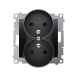 Simon 54 Gniazdo podwójne z/u z przesłonami 16A z. śrub. czarny