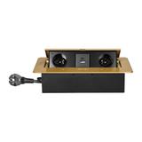 Gniazda meblowe wpuszczane w blat z płaskim frezowanym rantem, ładowarką USB i przewodem 1,5m, 2x2P+