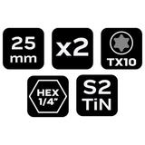 Końcówki wkrętakowe TX10x25mm 2szt, GRAPHITE 57H971 GTX 57-971 GTX Poland