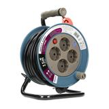 Przedłużacz bębnowy MINI 4 gniazda (Schuko) metalowy stojak polwinit H05VV-F 3x1mm2 długość15m szary