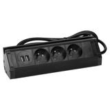 Gniazdo meblowe z uchwytem na telefon ładowarką USB i przewodem 1,5m 3x2P+Z 2xUSB (typ A 2,4A) FS-15