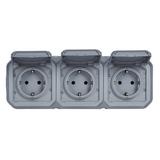 NOWE PLEXO - GNIAZDO SCHUKO 3X2P+Z POZIOME KOMPLET NATYNKOWY 16A-250V SZARE 069743L LEGRAND