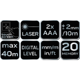 Dalmierz laserowy, zasięg 40 m, ekran dotykowy