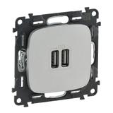 VALENA ALLURE - GNIAZDO ŁADOWANIA USB PODWÓJNE ALUMINIUM, Legrand