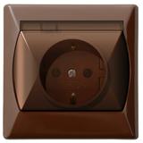 AKCENT Gniazdo bryzgoszczelne z uziemieniem schuko IP-44 wieczko przezroczyste - kolor brązowy