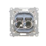 Simon 55 Gniazdo komputerowe podwójne RJ45 kategoria 6 z przesłoną przeciwkurzową Szampański mat