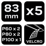 Papiery szlifierskie z rzepem 83x83x83mm (K60x2 K80x2 K100x1) 5szt, GRAPHITE 56H014 GTX 58-014 GTX Poland