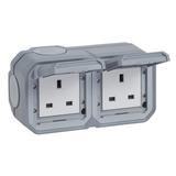 NOWE PLEXO - GN. STD. BRYTYJSKI 2X2P +Z ZACISKI ŚRUB NATYNKOWE 13A-250V SZARE 069739L LEGRAND