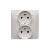 Simon 54 Gniazdo z/u podwójne z f. niezm. faz z przesłonami 16A z. śrub. monoblok biały