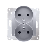 Simon 54 Gniazdo podwójne z/u z przesłonami 16A z. śrub. srebrny mat
