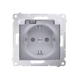 Simon 54 Gniazdo Schuko IP44 z przesłonami z uszczelką ramki 16A z. śrub. klapka transp. srebrny mat