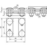 Zacisk krzyżowy St/tZn, drut 8-10/8-10 mm, drut 8-10/płask. 30 mm-płask 30/30 mm z przekładką