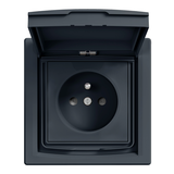 Asfora, gniazdo 2P+PE, z przesłonami, 1-krotne, IP44, z ramką, antracyt