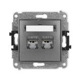 ICON Mechanizm gniazda komputerowego podwójnego 2xRJ45, kat. 6, ekranowany, 8-stykowy grafitowy