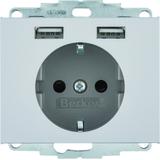 K.5 Gniazdo SCHUKO z gniazdem ładowania USB 2,4 A; samozaciski; aluminium mat