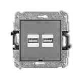 MINI Ładowarka USB podwójna 2xUSB A, 15,5W max., 5V, 3.1A, bez pola opisowego szary mat 27MCUSBBO-6 KARLIK