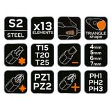 Wkrętak z giętkim grotem, zestaw 13 szt.