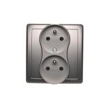 Simon Basic Gniazdo wtyczkowe z uziemieniem podwójne z funkcją niezmienności faz z przesłonami 16A 250V zaciski śrubowe. Kompletne - nie do ramek stal inox BMGZ2TZ/21 KONTAKT