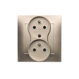 Simon 54 Gniazdo z/u podwójne z f. niezm. faz z przesłonami 16A z. śrubowe. monoblok złoty mat