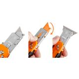 Nóż z ostrzem trapezowym ze skrobakiem