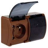 VG-Koala Gniazdo podwójne Z-ziemieniem (2x2P+Z) n/t IP44 brąZ- klapką dymną VG 162-52 61.386 OPATÓWE