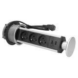 Gniazdo meblowe O8cm wysuwane z blatu z ładowarką USB i przewodem 1,8m, 3x2P+Z, 2xUSB
