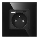 Gniazdo pojedyncze 2P+Z, USB-A + USB-C, PD, max. 20W, czarny OR-AE-13308/B ORNO