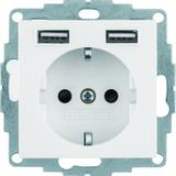 BERKER B.x Gniazdo SCHUKO z gniazdem ładowania USB 2,4 A; samozaciski; biały połysk 48038989 HAGER